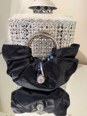 Emilio Pucci Black Satin Clutch with Crystal-Embellished Handle